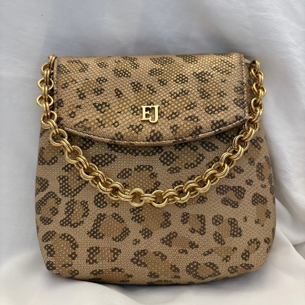 Brown and Gold Leopard Print Clutch with Chain Strap